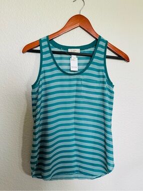 Ann Taylor LOFT Teal Striped Sleeveless Blouse Top XXS